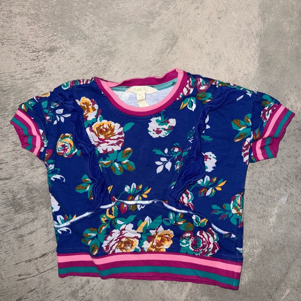 Matilda Jane Girls 4T Blue and Pink Short Sleeve Tee with Floral Design